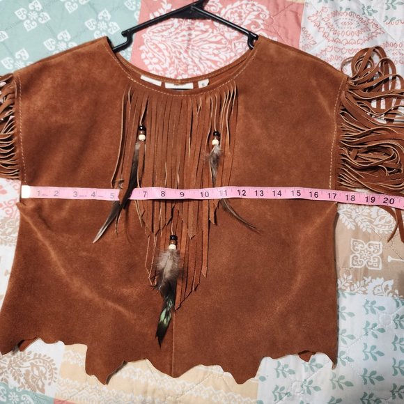 Vintage HB Leather Halter Western Top Feather Fringe Beads Made in USA - Picture 8 of 10